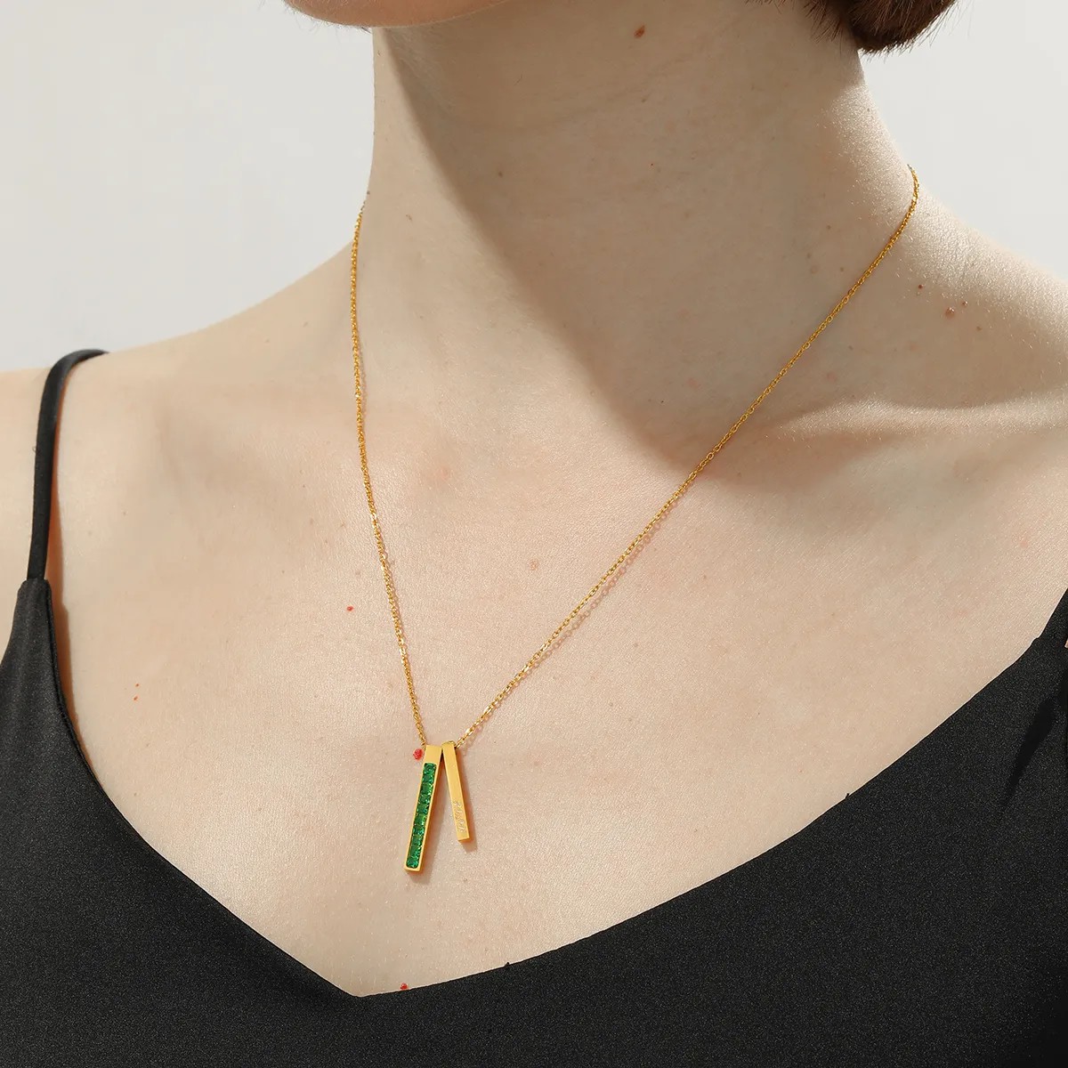 Elegant Rectangle Stainless Steel Plating Inlay Zircon 18K Gold Plated Pendant Necklace Long Necklace_colorza_8