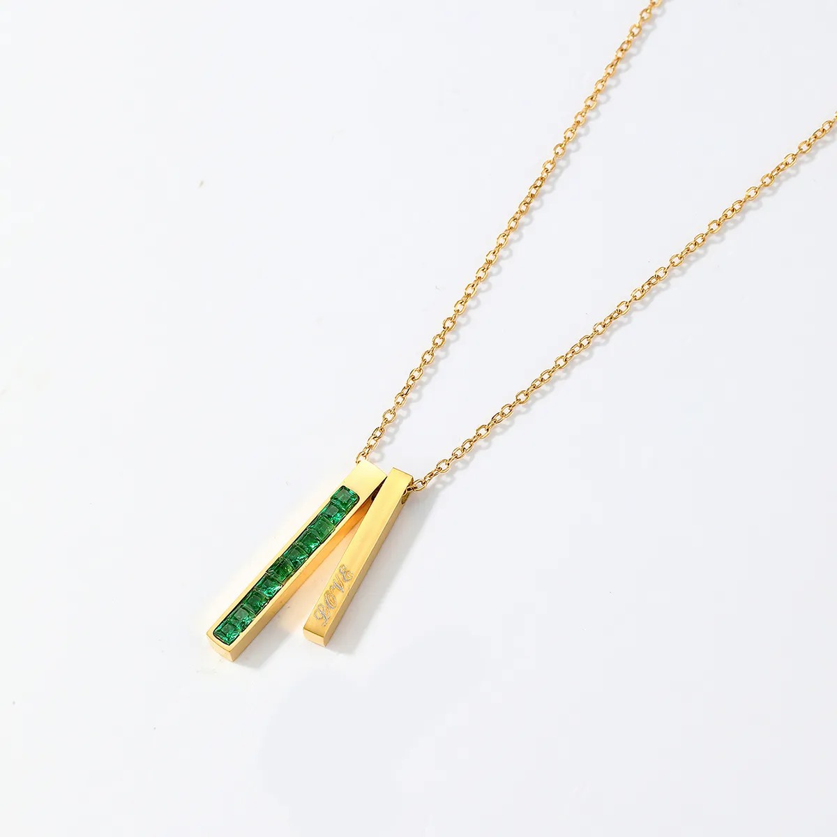 Elegant Rectangle Stainless Steel Plating Inlay Zircon 18K Gold Plated Pendant Necklace Long Necklace_colorza_9