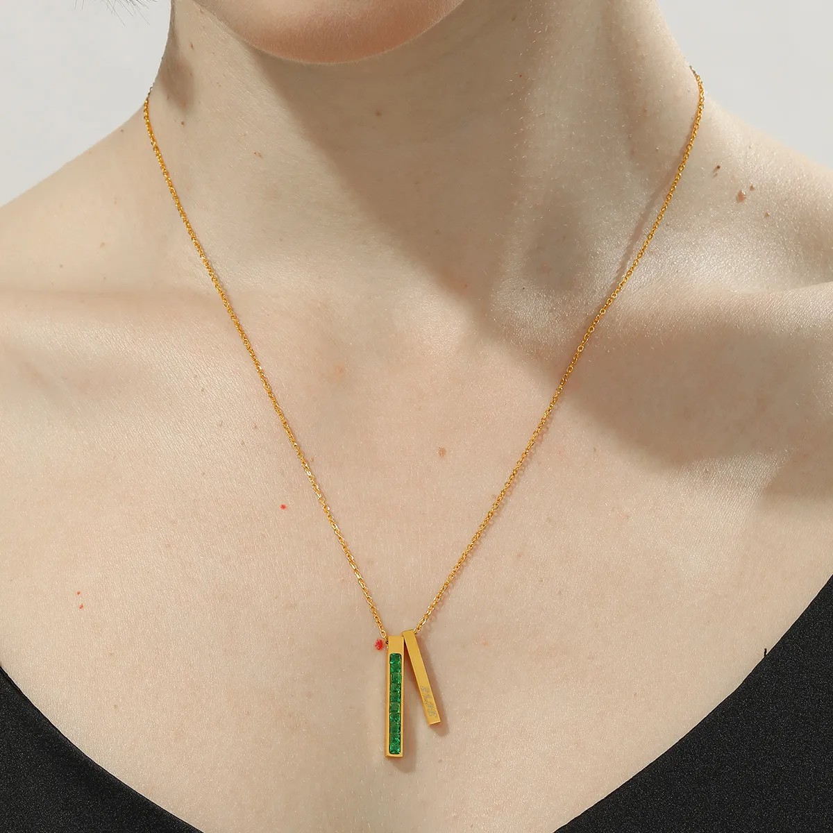 Elegant Rectangle Stainless Steel Plating Inlay Zircon 18K Gold Plated Pendant Necklace Long Necklace_colorza_10
