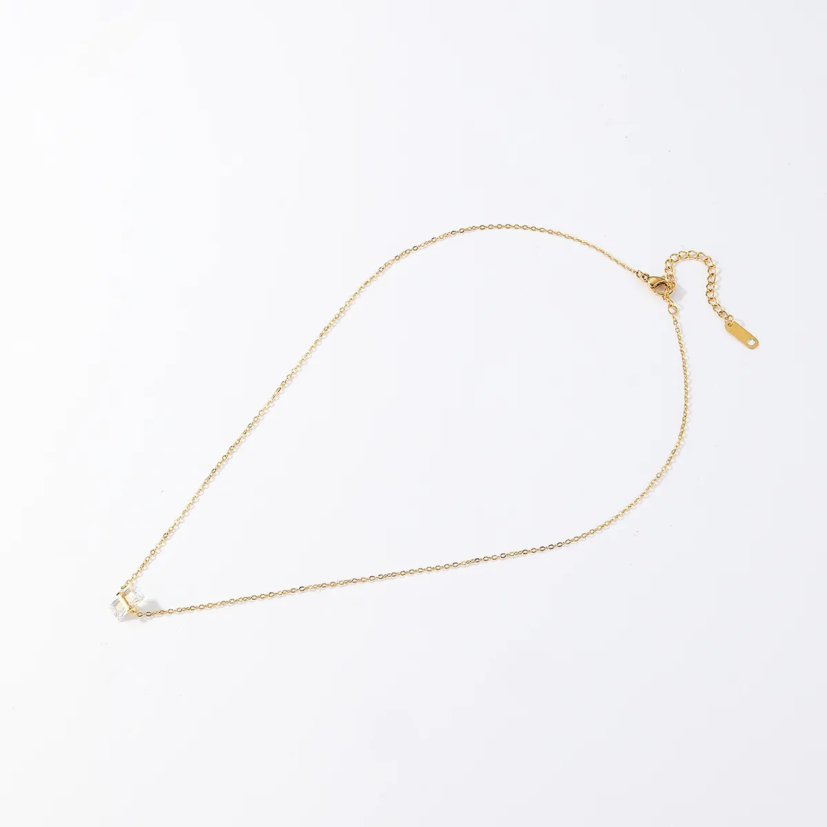 Elegant Rectangle Stainless Steel Plating Inlay Zircon 18K Gold Plated Pendant Necklace Long Necklace_colorza_13