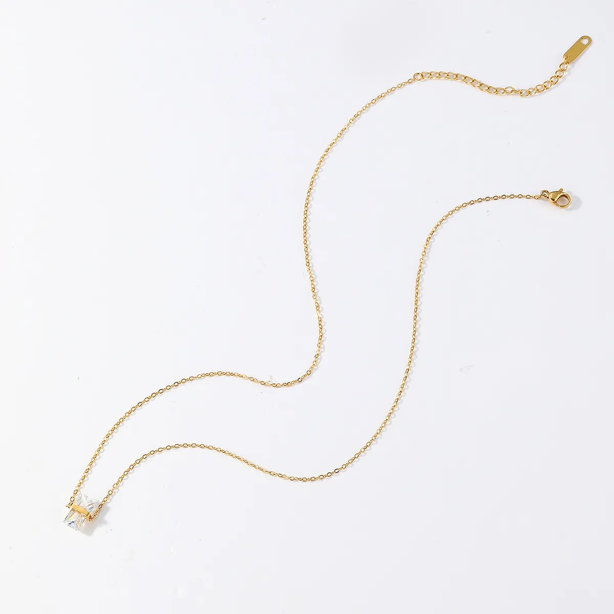 Elegant Rectangle Stainless Steel Plating Inlay Zircon 18K Gold Plated Pendant Necklace Long Necklace_colorza_15