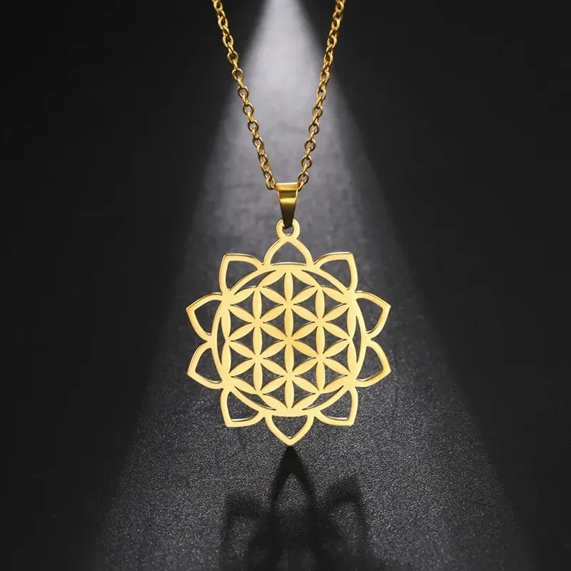 Floral Stainless Steel Hollow Out Pendant Necklace_colorza_1