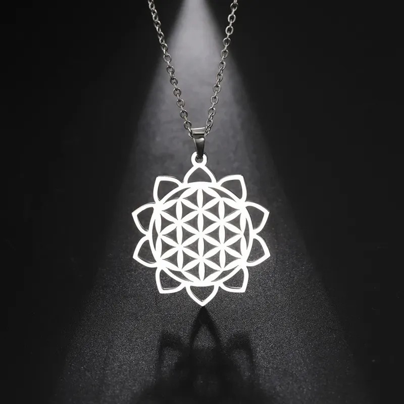 Floral Stainless Steel Hollow Out Pendant Necklace_colorza_2