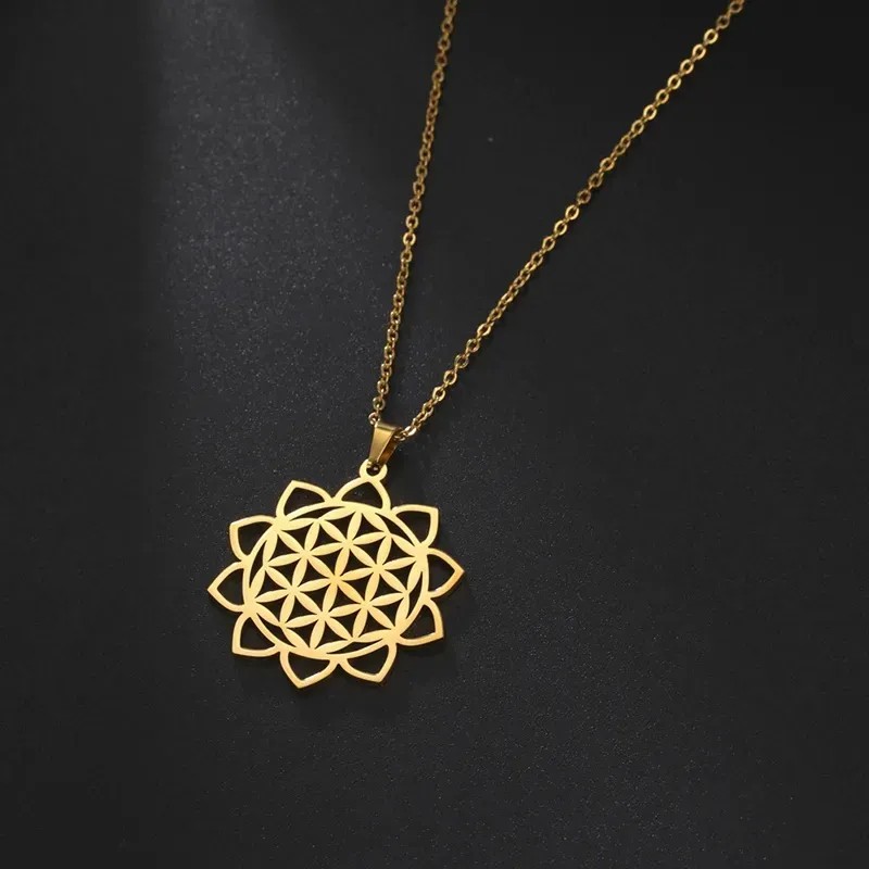 Stainless Steel Hollow Out Flower Pendant Necklace