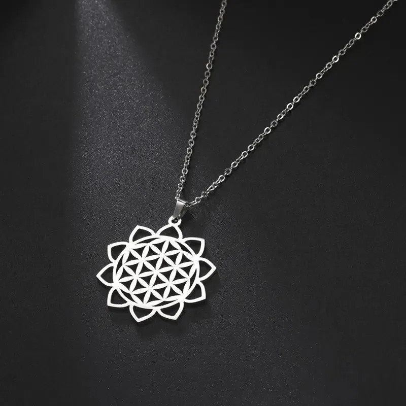 Stainless Steel Hollow Out Flower Pendant Necklace