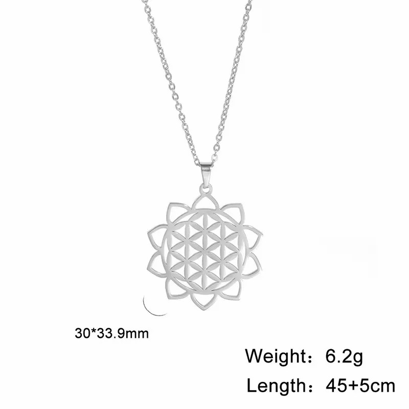 Stainless Steel Hollow Out Flower Pendant Necklace