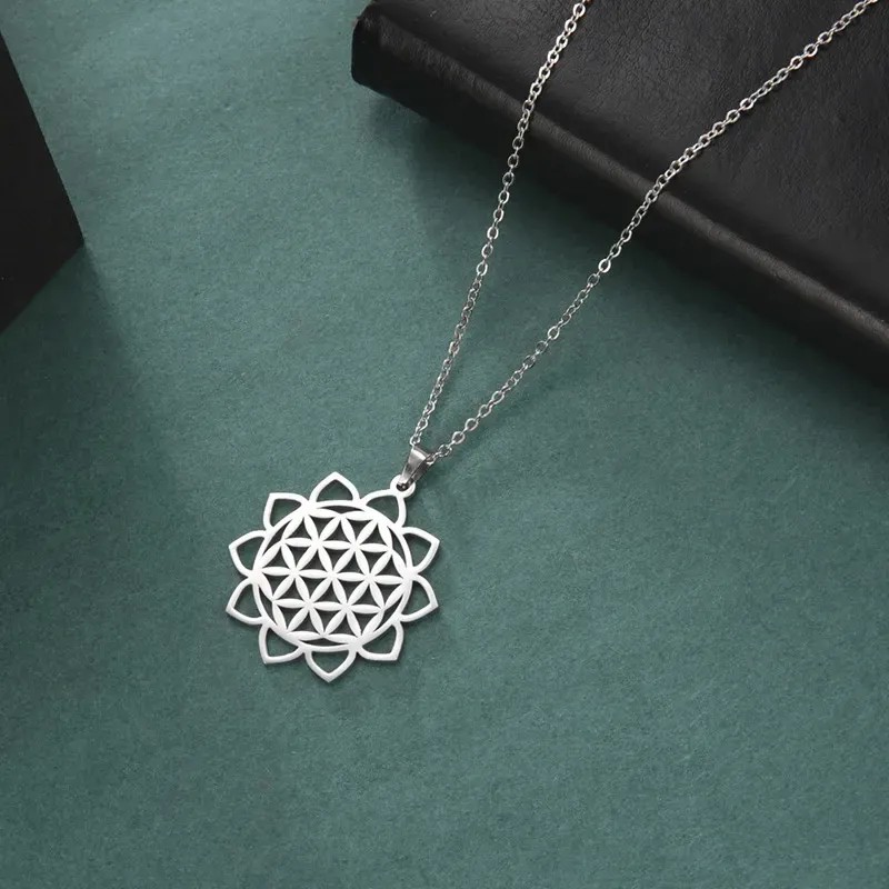 Stainless Steel Hollow Out Flower Pendant Necklace