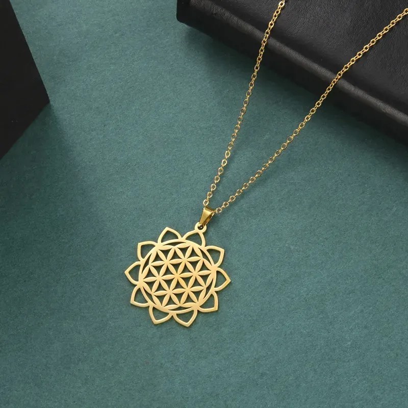Simple Style Floral Stainless Steel Hollow Out Pendant Necklace_colorza_10