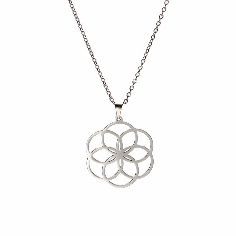 French Style Simple Style Flower Stainless Steel Hollow Out Pendant Necklace Long Necklace_colorza_1