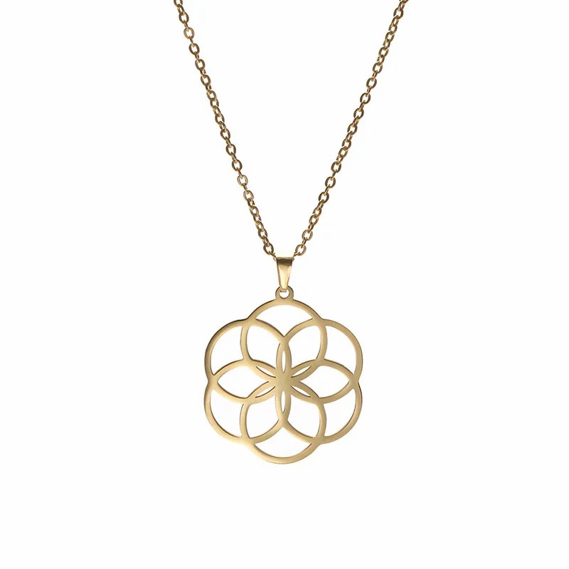 French Style Simple Style Flower Stainless Steel Hollow Out Pendant Necklace Long Necklace_colorza_2