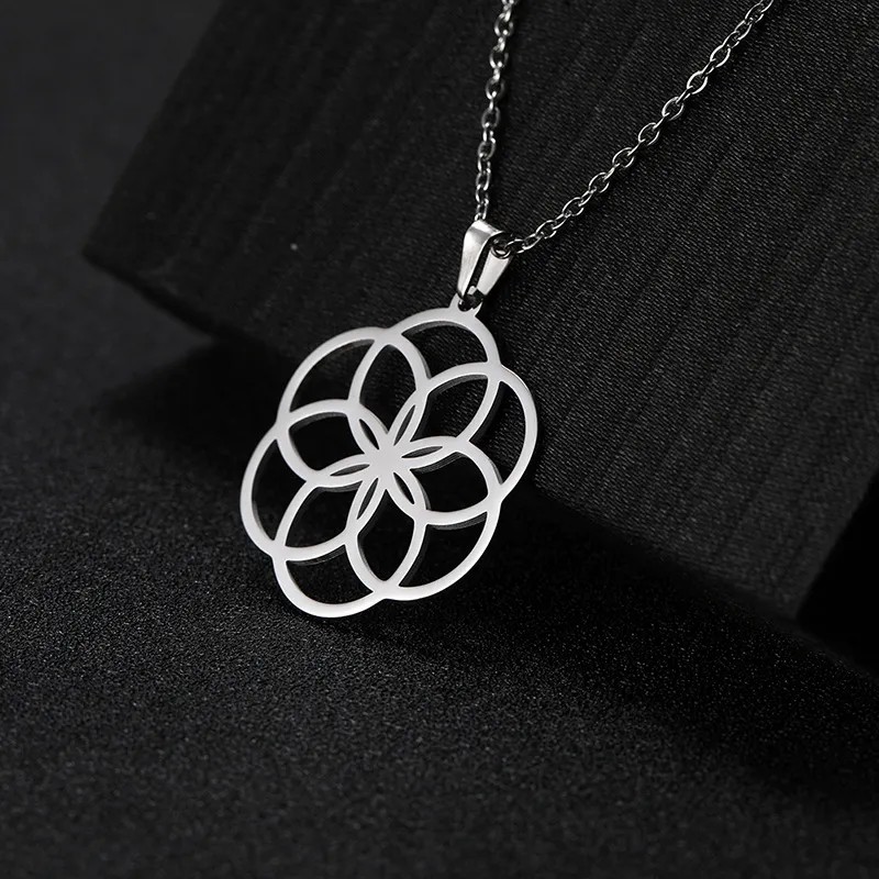French Style Simple Style Flower Stainless Steel Hollow Out Pendant Necklace Long Necklace_colorza_4