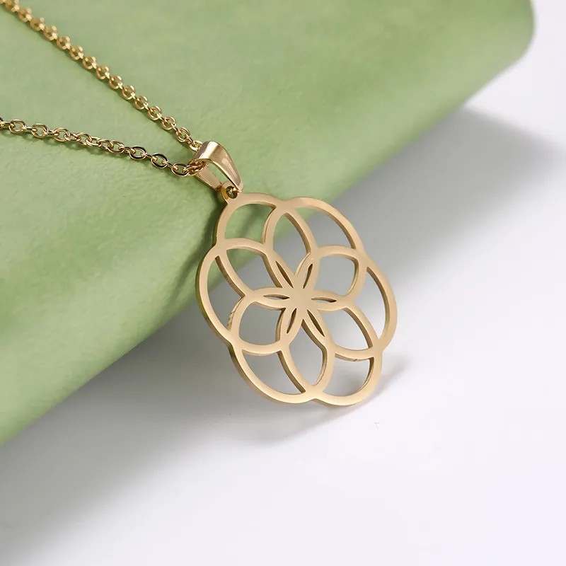 French Style Simple Style Flower Stainless Steel Hollow Out Pendant Necklace Long Necklace_colorza_5