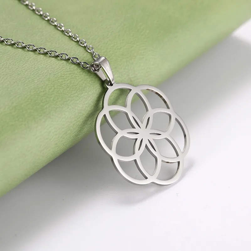 French Style Simple Style Flower Stainless Steel Hollow Out Pendant Necklace Long Necklace_colorza_6