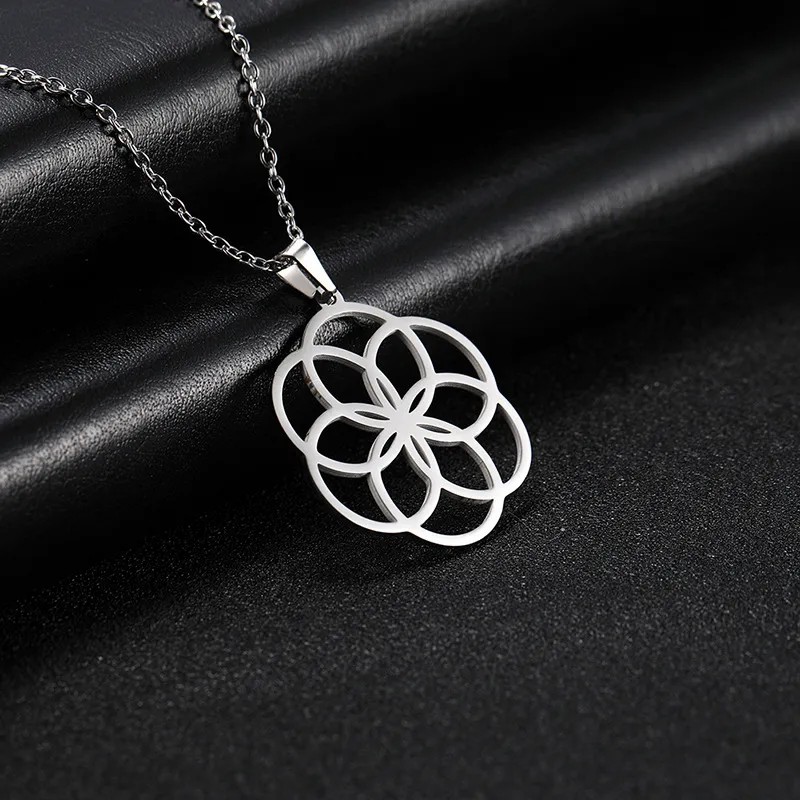 French Style Simple Style Flower Stainless Steel Hollow Out Pendant Necklace Long Necklace_colorza_7