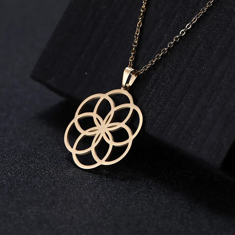 French Style Simple Style Flower Stainless Steel Hollow Out Pendant Necklace Long Necklace_colorza_9