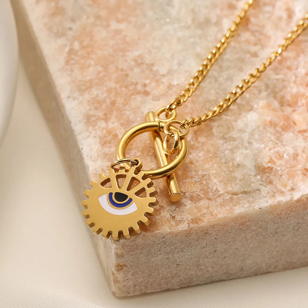 Artistic Devil'S Eye Heart Shape Titanium Steel Plating 18K Gold Plated Pendant Necklace_colorza_5