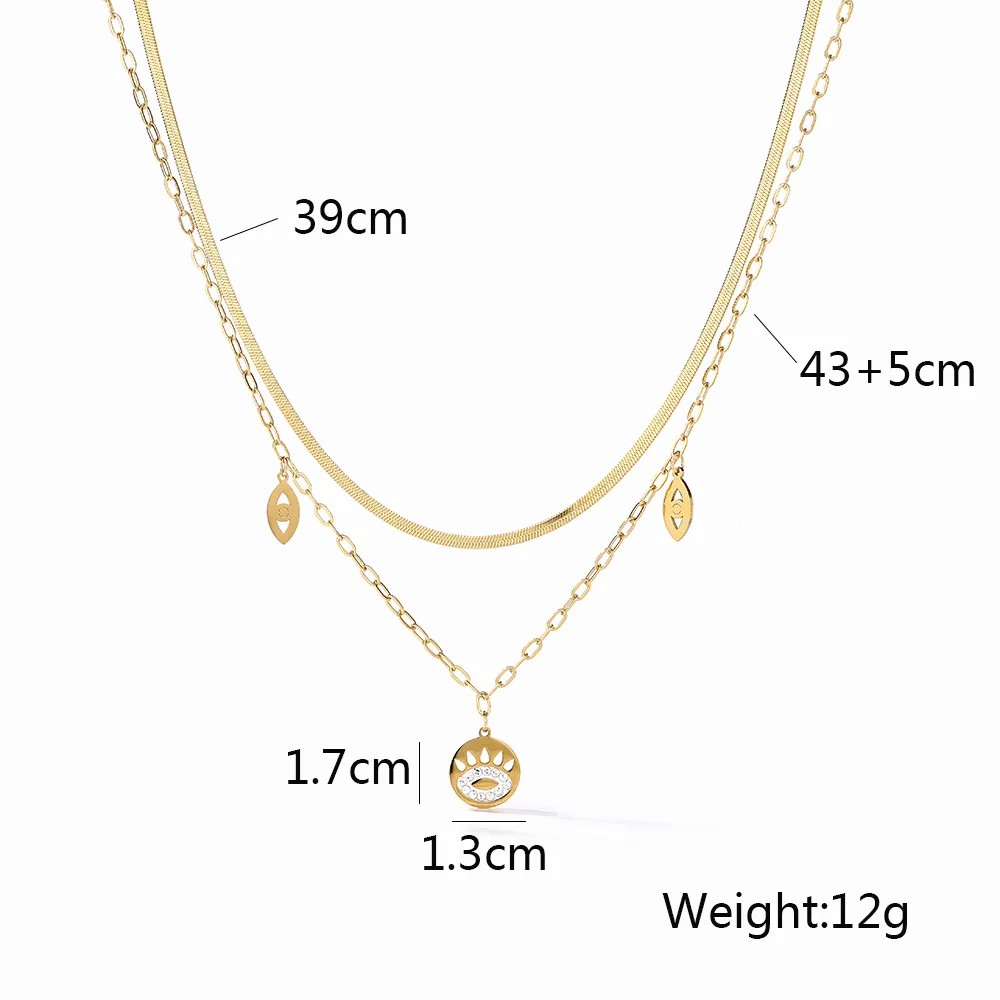 Modern Style Devil'S Eye Titanium Steel Layered Plating Inlay Zircon 18K Gold Plated Layered Necklaces_colorza_1