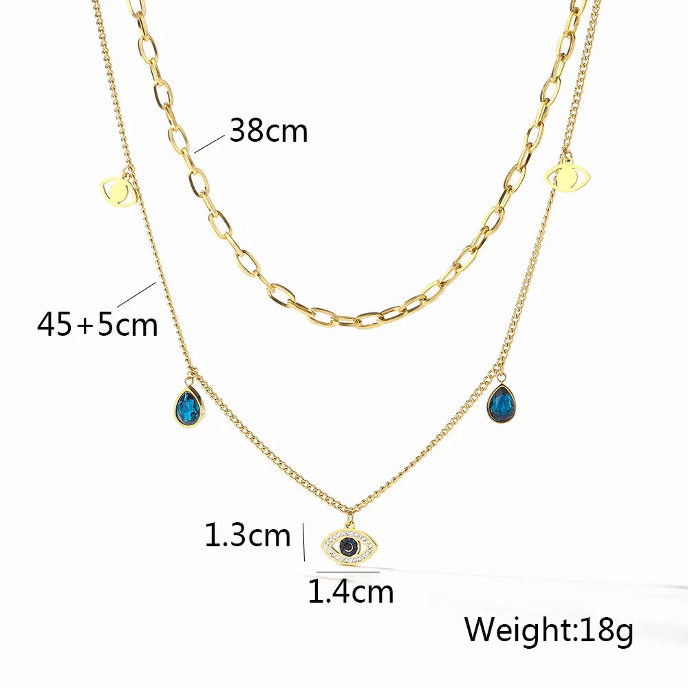 Modern Style Devil'S Eye Titanium Steel Layered Plating Inlay Zircon 18K Gold Plated Layered Necklaces_colorza_2