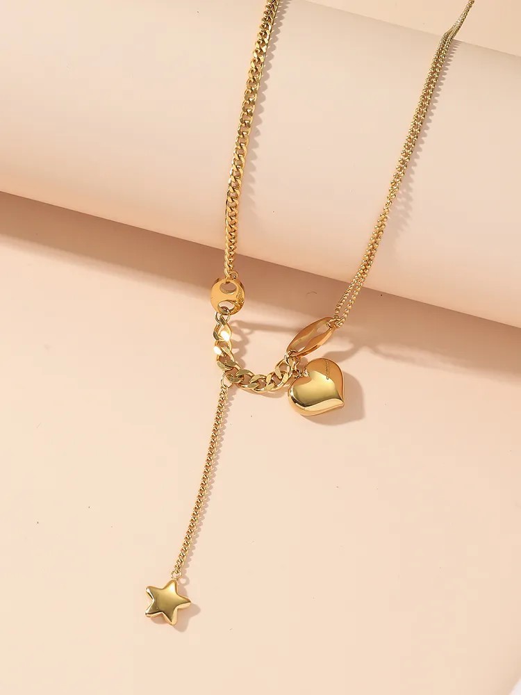 Elegant Simple Style Star Heart Shape Titanium Steel Plating 18K Gold Plated Pendant Necklace_colorza_1
