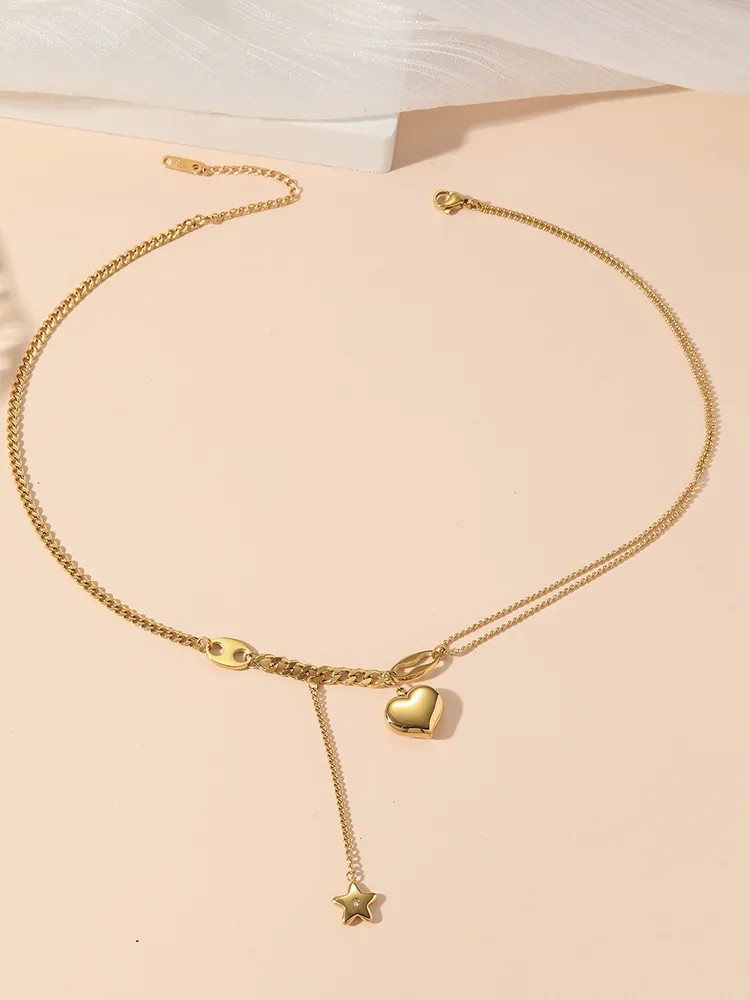 Elegant Simple Style Star Heart Shape Titanium Steel Plating 18K Gold Plated Pendant Necklace_colorza_2
