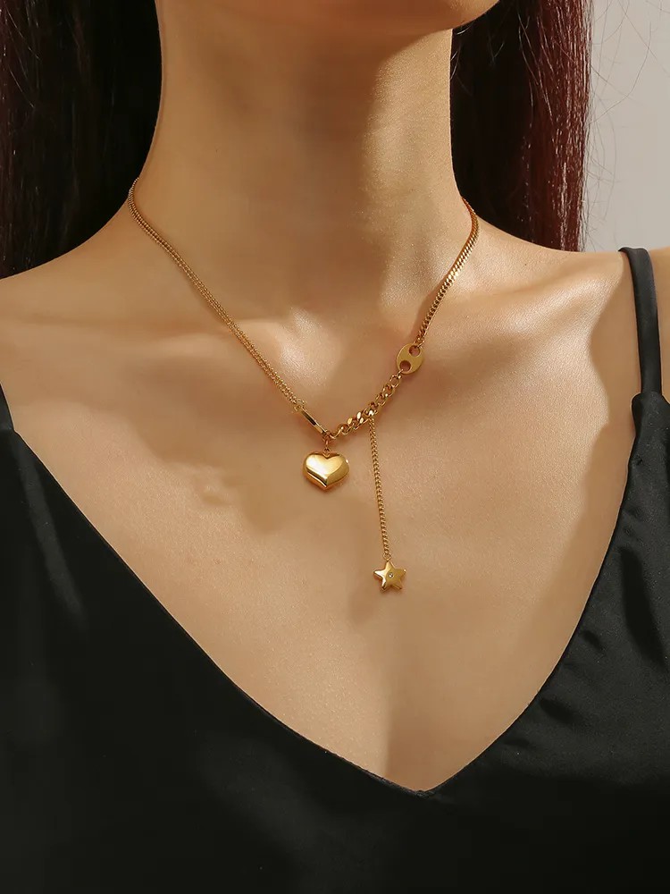 Elegant Simple Style Star Heart Shape Titanium Steel Plating 18K Gold Plated Pendant Necklace_colorza_3