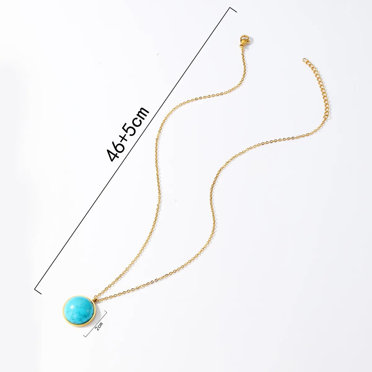 Retro Simple Style Round Stainless Steel Plating Inlay Turquoise 18K Gold Plated Pendant Necklace Long Necklace_colorza_1