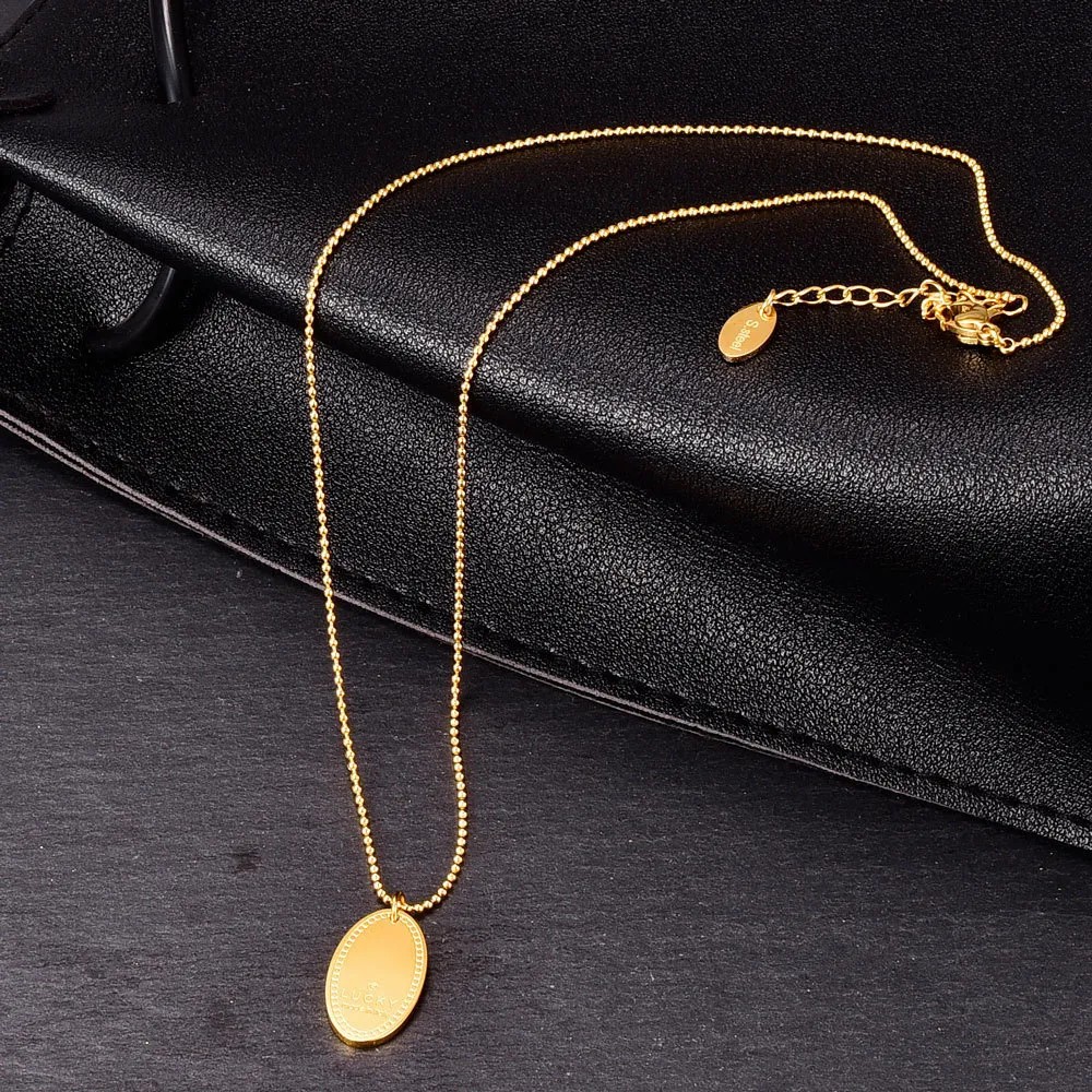 Vintage Style Letter Oval Titanium Steel Plating 18K Gold Plated Pendant Necklace_colorza_2