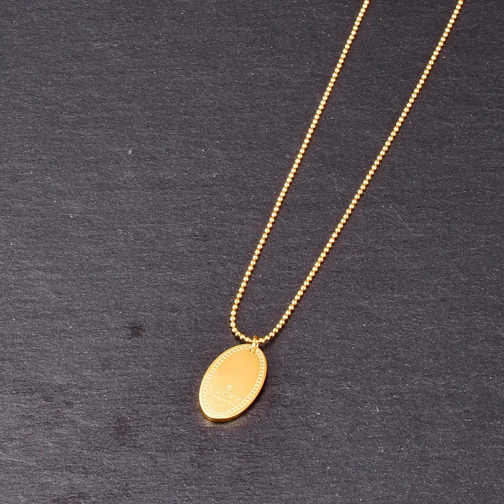 Vintage Style Letter Oval Titanium Steel Plating 18K Gold Plated Pendant Necklace_colorza_3