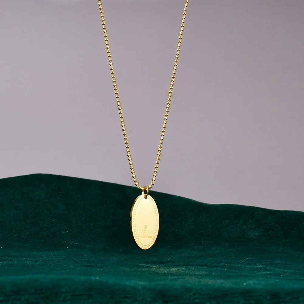 Vintage Style Letter Oval Titanium Steel Plating 18K Gold Plated Pendant Necklace_colorza_4