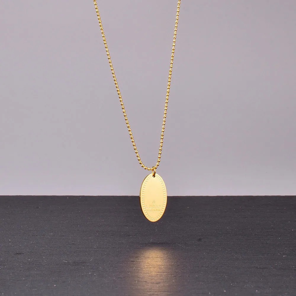 Vintage Style Letter Oval Titanium Steel Plating 18K Gold Plated Pendant Necklace_colorza_5