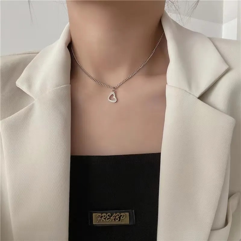 Vintage Style Simple Style Heart Shape Titanium Steel Plating White Gold Plated Pendant Necklace_colorza_3