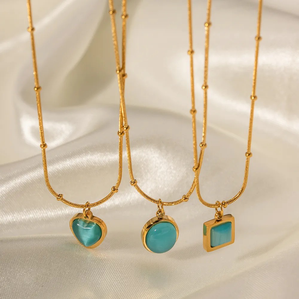 Elegant Square Oval Heart Shape Stainless Steel Plating Inlay Opal 18K Gold Plated Pendant Necklace_colorza_2