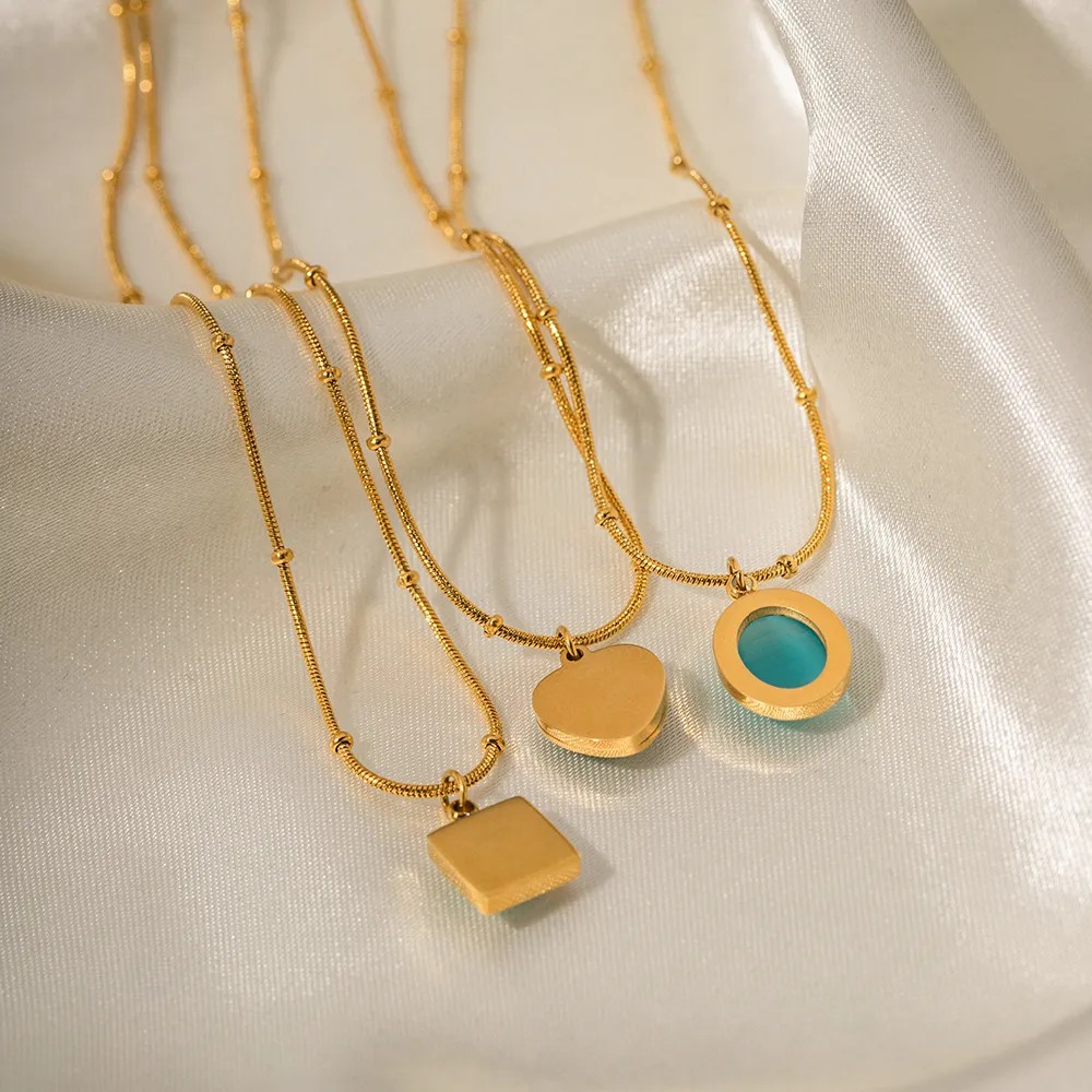 Elegant Square Oval Heart Shape Stainless Steel Plating Inlay Opal 18K Gold Plated Pendant Necklace_colorza_4