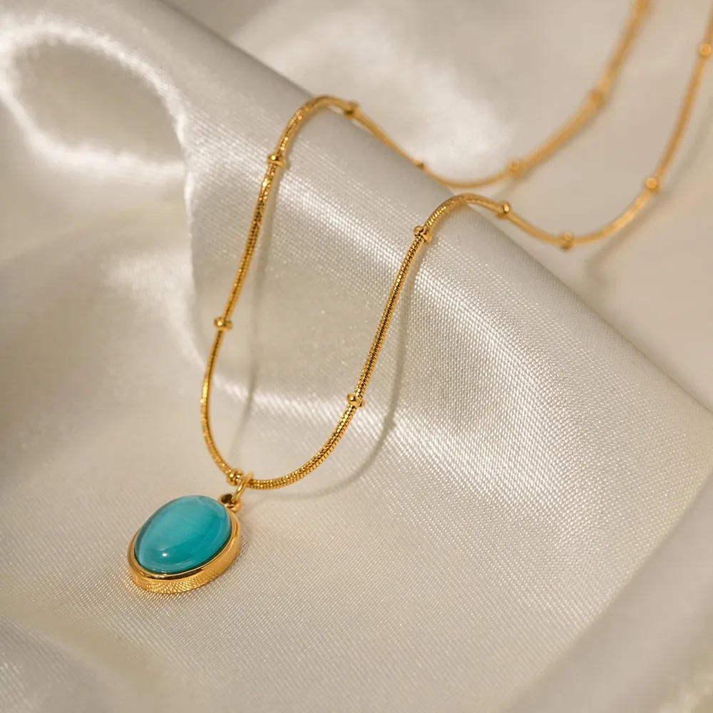 Elegant Square Oval Heart Shape Stainless Steel Plating Inlay Opal 18K Gold Plated Pendant Necklace_colorza_6
