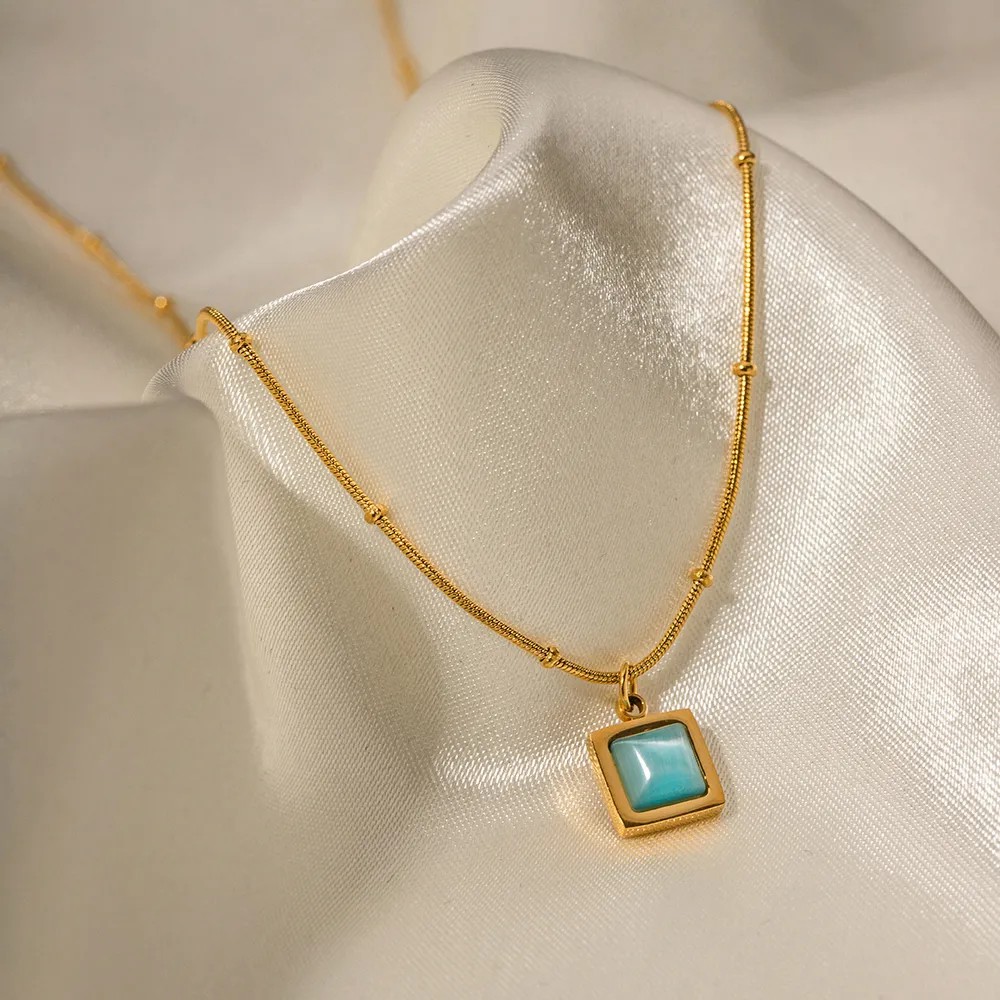 Elegant Square Oval Heart Shape Stainless Steel Plating Inlay Opal 18K Gold Plated Pendant Necklace_colorza_7