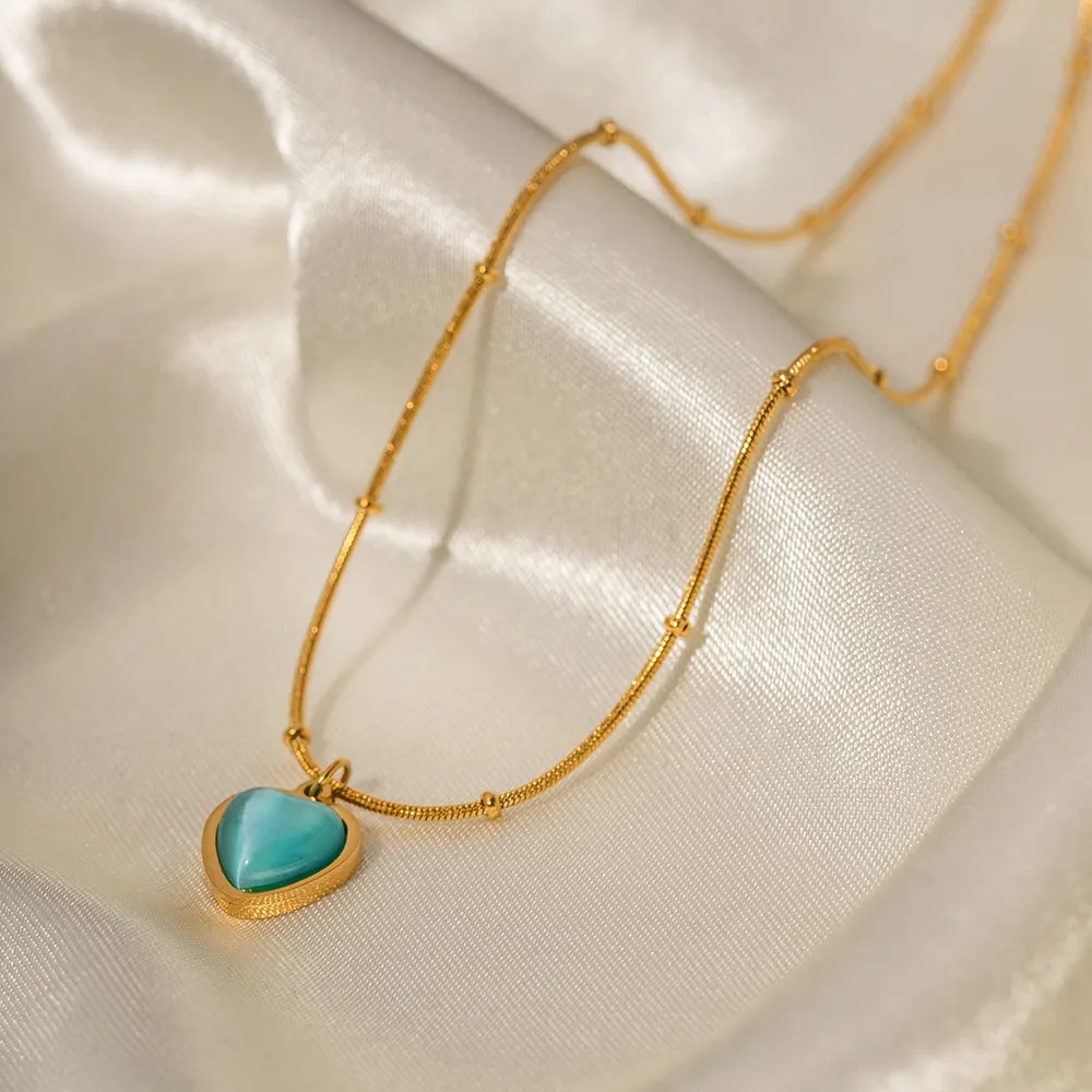 Elegant Square Oval Heart Shape Stainless Steel Plating Inlay Opal 18K Gold Plated Pendant Necklace_colorza_9