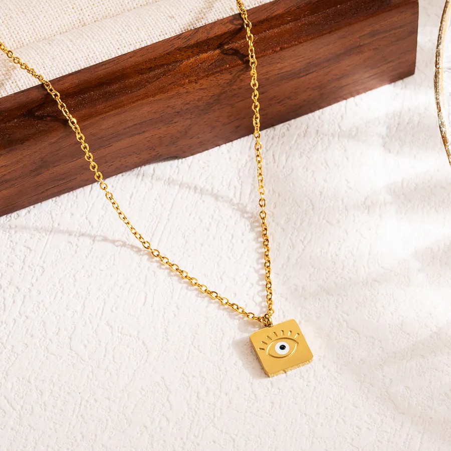 Casual Devil'S Eye Square Stainless Steel Enamel 18K Gold Plated Pendant Necklace_colorza_1
