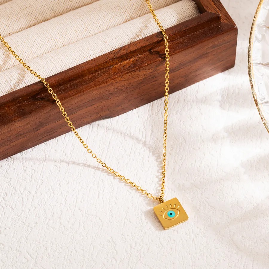 Casual Devil'S Eye Square Stainless Steel Enamel 18K Gold Plated Pendant Necklace_colorza_2