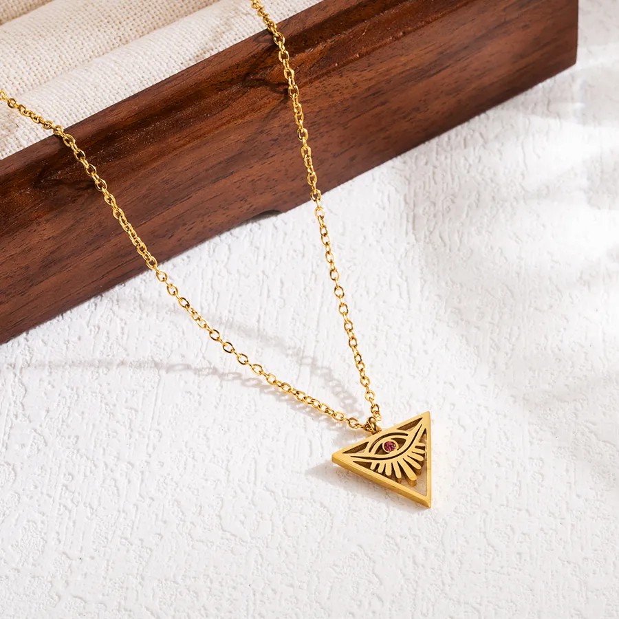 Modern Style Triangle Devil'S Eye Stainless Steel Hollow Out Zircon 18K Gold Plated Pendant Necklace_colorza_2
