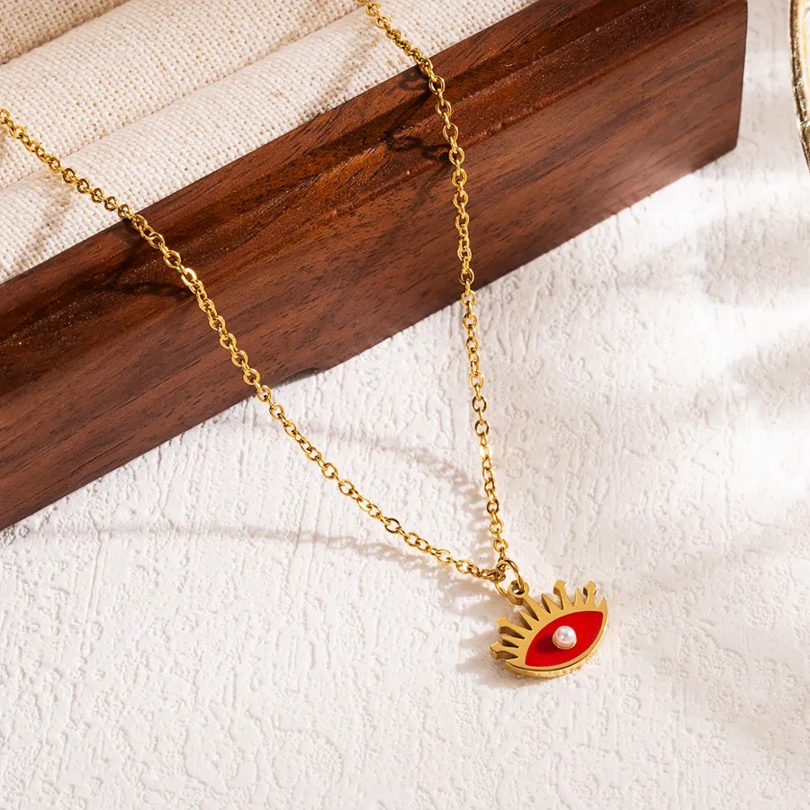Modern Style Devil'S Eye Stainless Steel Enamel Three-Dimensional 18K Gold Plated Pendant Necklace_colorza_2