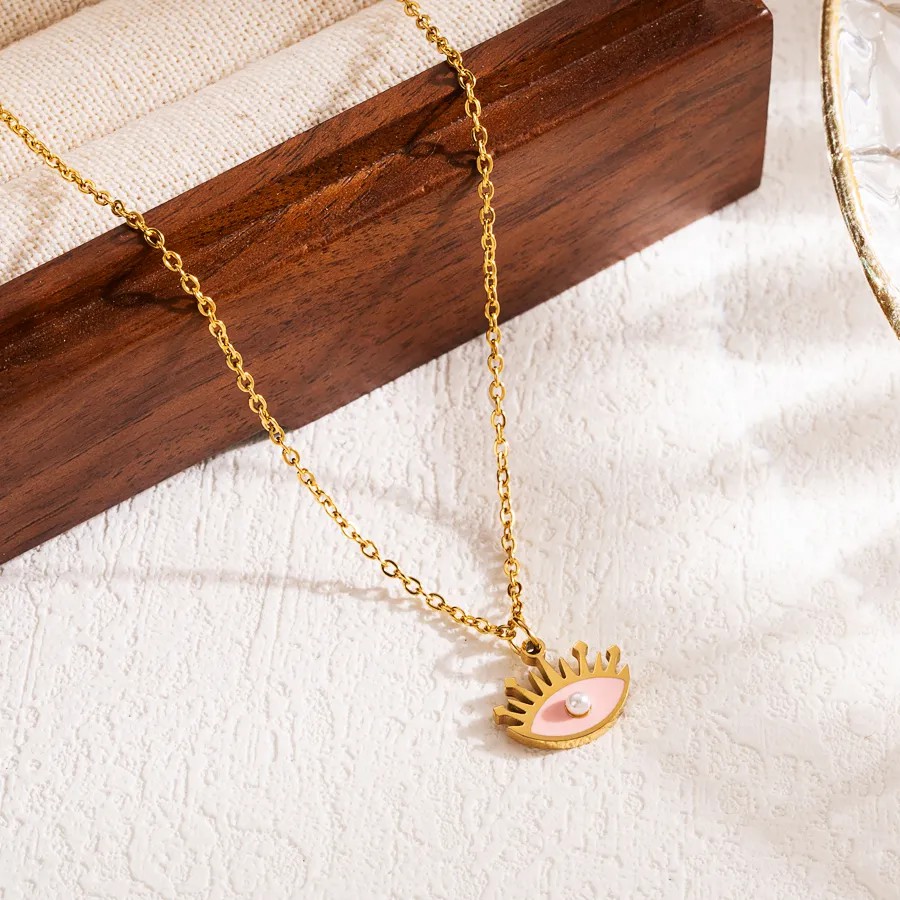 Modern Style Devil'S Eye Stainless Steel Enamel Three-Dimensional 18K Gold Plated Pendant Necklace_colorza_3