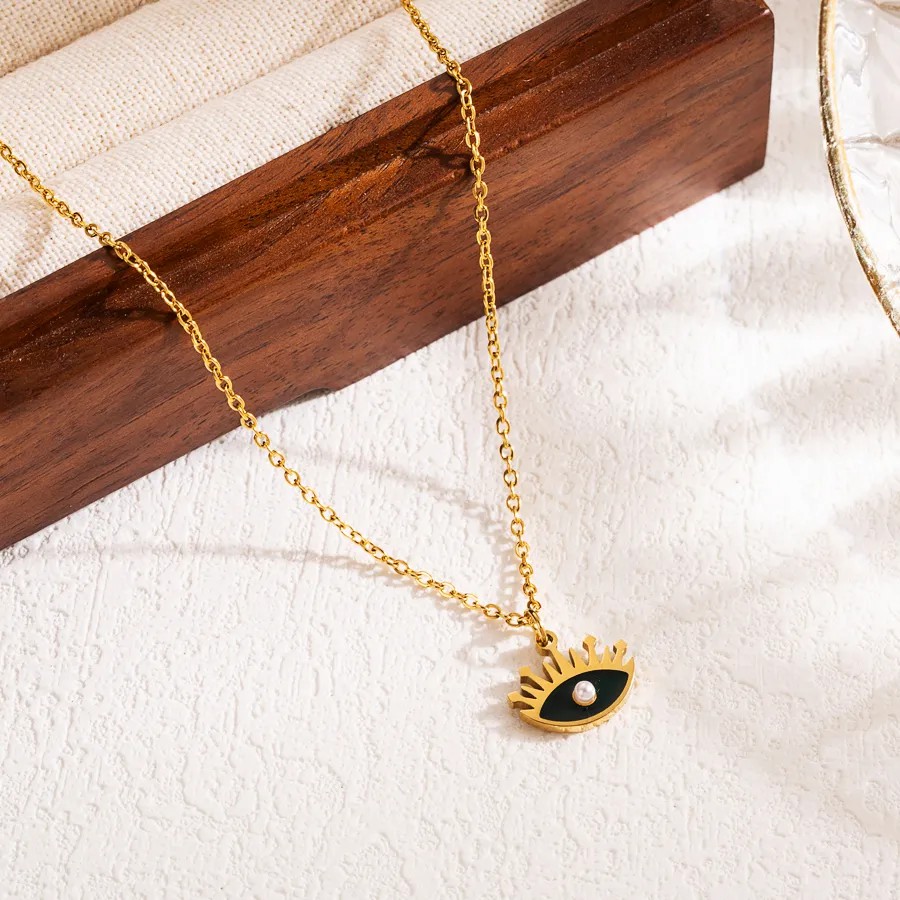 Modern Style Devil'S Eye Stainless Steel Enamel Three-Dimensional 18K Gold Plated Pendant Necklace_colorza_4