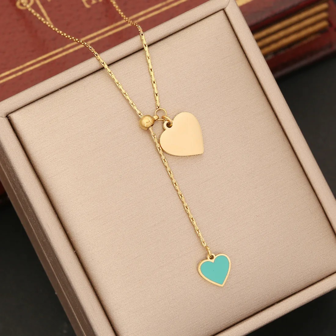 Retro Heart Shape Butterfly Stainless Steel Plating Inlay Pearl Pendant Necklace_colorza_4