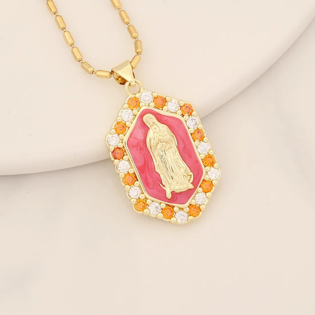 Modern Style Portrait Stainless Steel Copper Enamel Inlay Zircon Pendant Necklace_colorza_3