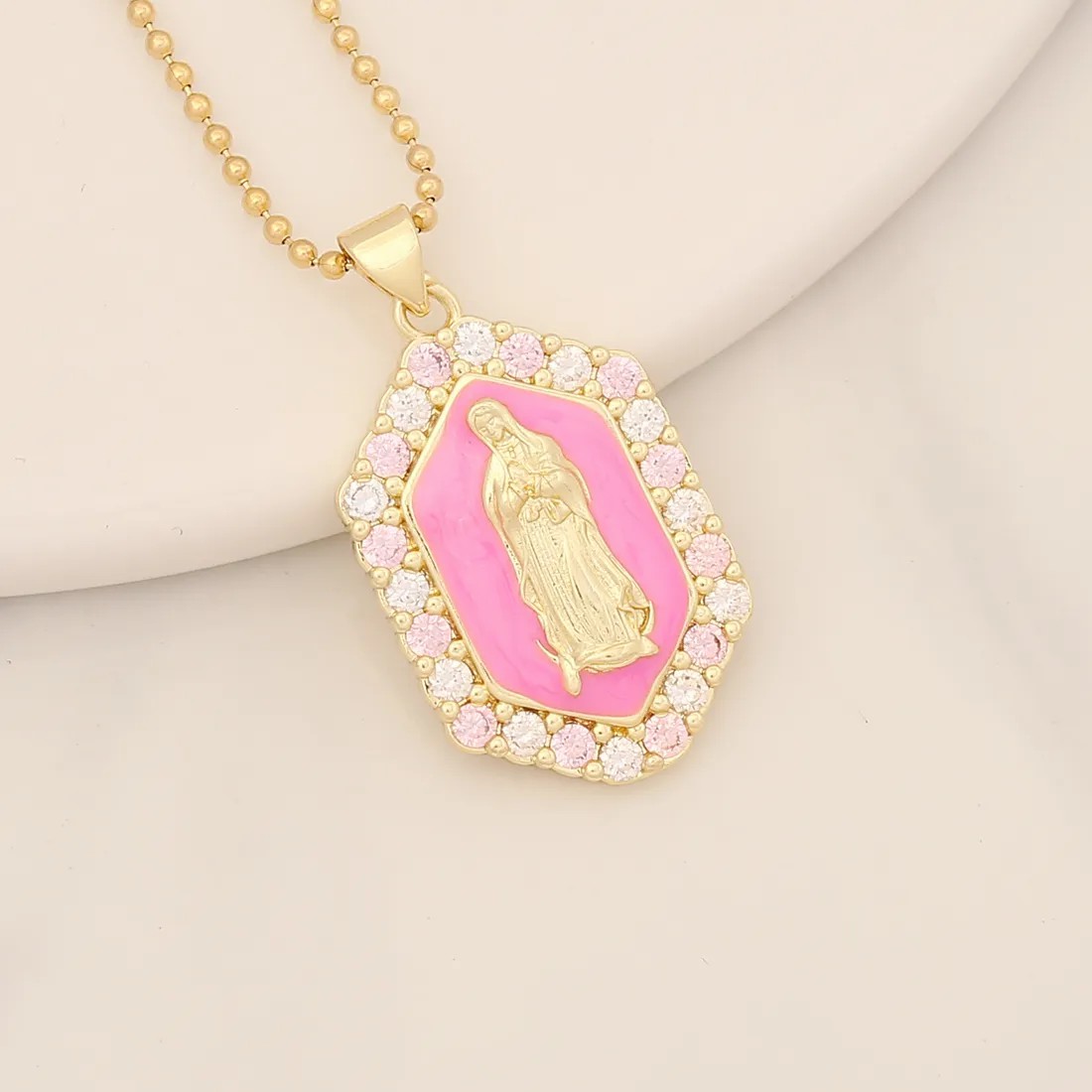 Modern Style Portrait Stainless Steel Copper Enamel Inlay Zircon Pendant Necklace_colorza_7