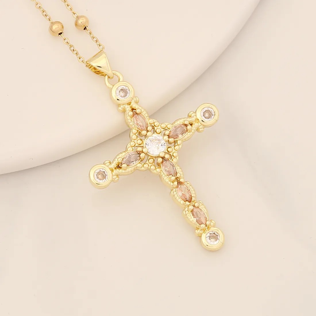 Shiny Cross Stainless Steel Copper Inlay Zircon Pendant Necklace_colorza_2