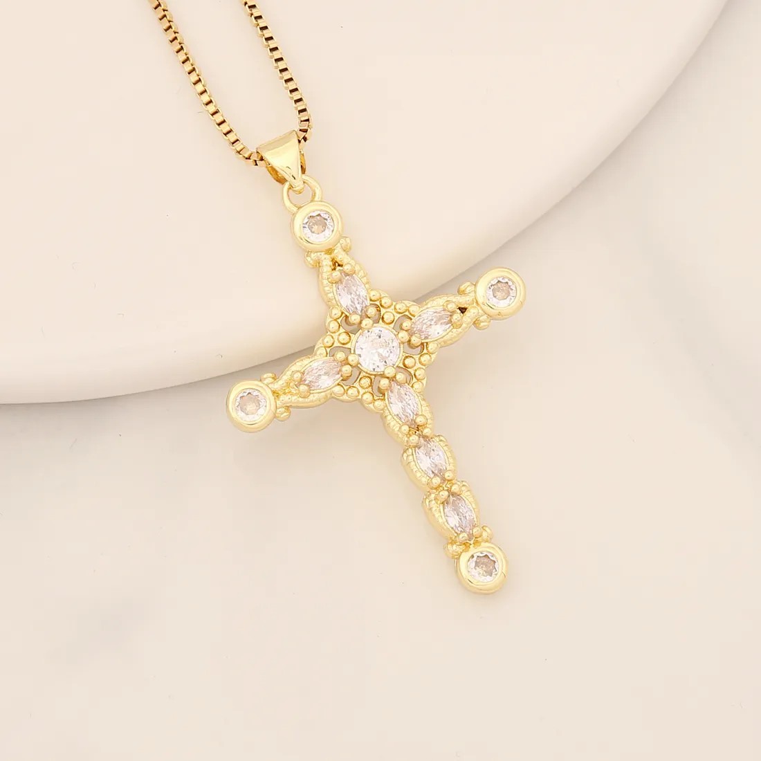 Shiny Cross Stainless Steel Copper Inlay Zircon Pendant Necklace_colorza_5