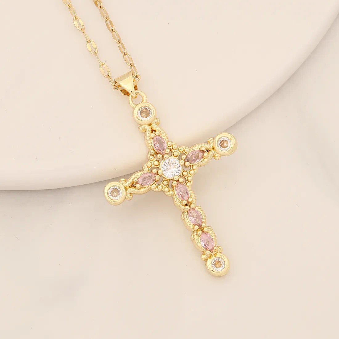 Shiny Cross Stainless Steel Copper Inlay Zircon Pendant Necklace_colorza_8