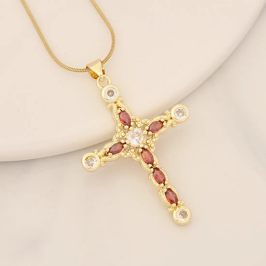 Shiny Cross Stainless Steel Copper Inlay Zircon Pendant Necklace_colorza_9