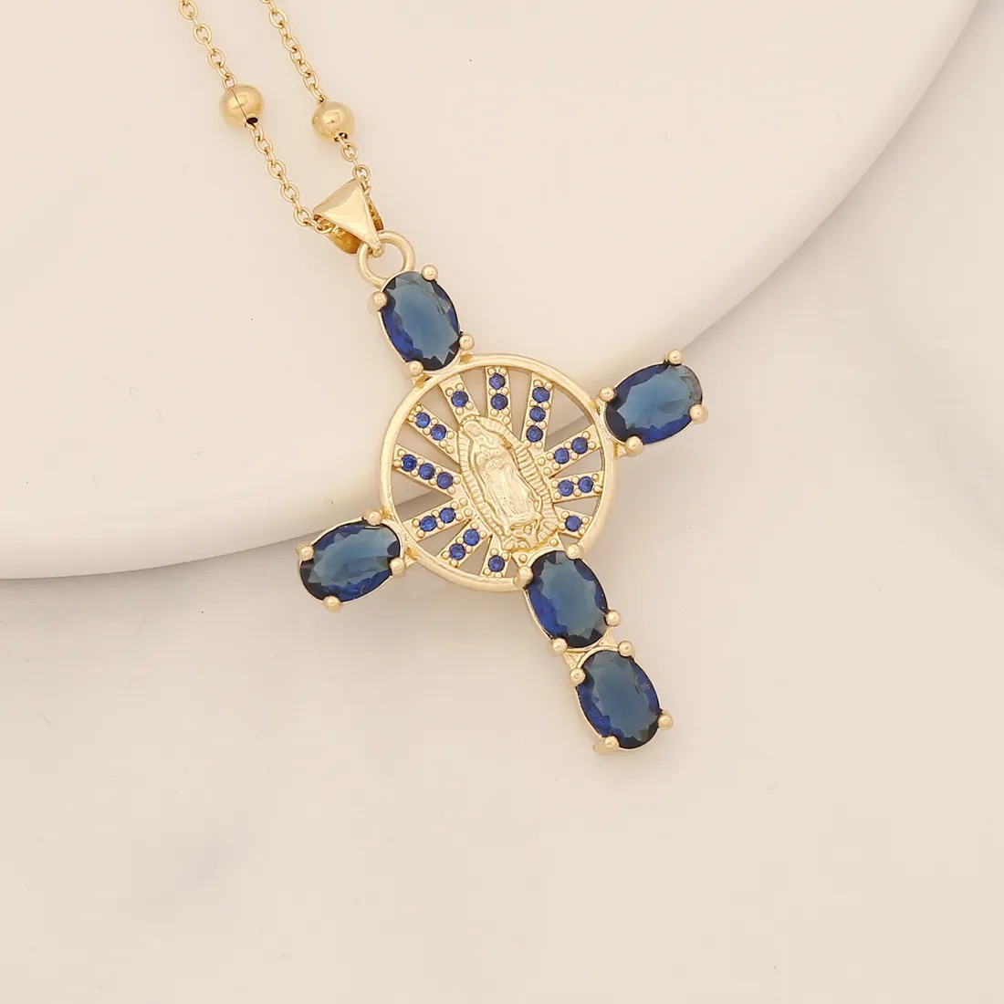Artistic Portrait Cross Stainless Steel Copper Inlay Zircon Pendant Necklace_colorza_2